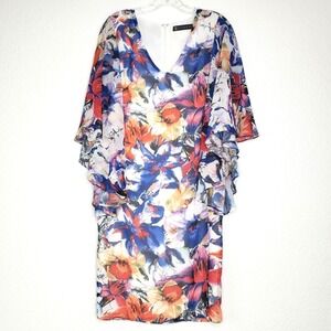 Alton Gray Womens Size 6 Watercolo Floral Print Flutter Sleeve V Neck Midi Dress